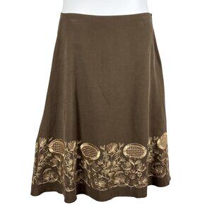 Peck & Peck Women 8 Silk Linen High Rise Midi Skirt Embroidered Capsule Wardrobe